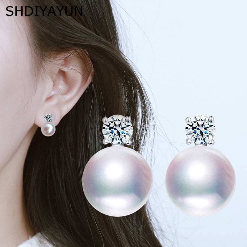 SHDIYAYUN Fine Pearl Earrings For Women Freshwater Pearl Princess Style Silver Stud Earring Wedding Jewelry Diamond Earrings