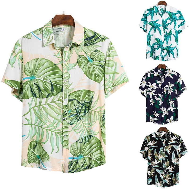 MONERFFI 2020 Men Casual Shirts Fashion Hawaiian Printed Short-sleeve Beach Shirts Holiday Floral Streetwear Camisa Masculina