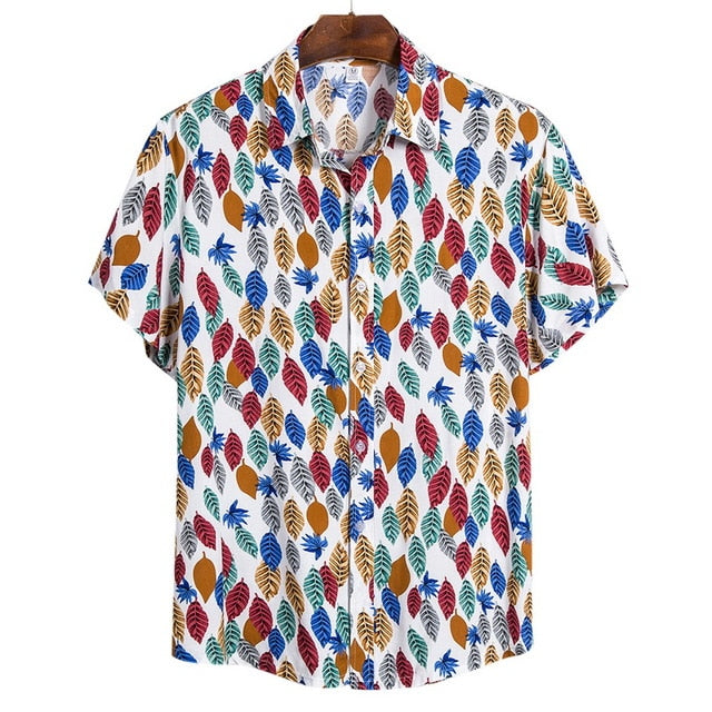 MONERFFI 2020 Men Casual Shirts Fashion Hawaiian Printed Short-sleeve Beach Shirts Holiday Floral Streetwear Camisa Masculina
