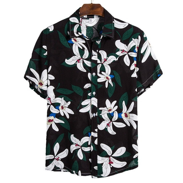 MONERFFI 2020 Men Casual Shirts Fashion Hawaiian Printed Short-sleeve Beach Shirts Holiday Floral Streetwear Camisa Masculina