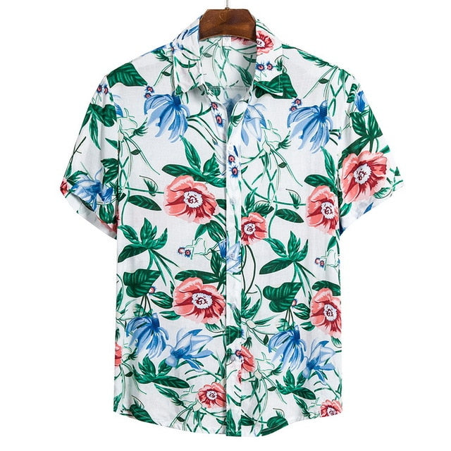 MONERFFI 2020 Men Casual Shirts Fashion Hawaiian Printed Short-sleeve Beach Shirts Holiday Floral Streetwear Camisa Masculina