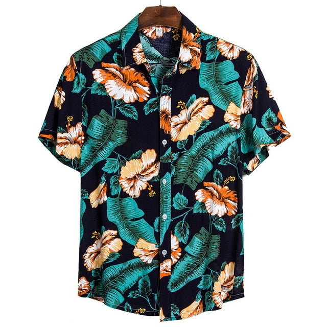 MONERFFI 2020 Men Casual Shirts Fashion Hawaiian Printed Short-sleeve Beach Shirts Holiday Floral Streetwear Camisa Masculina