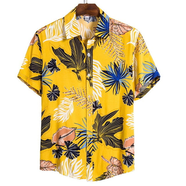 MONERFFI 2020 Men Casual Shirts Fashion Hawaiian Printed Short-sleeve Beach Shirts Holiday Floral Streetwear Camisa Masculina