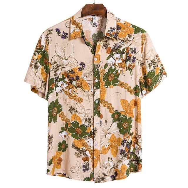 MONERFFI 2020 Men Casual Shirts Fashion Hawaiian Printed Short-sleeve Beach Shirts Holiday Floral Streetwear Camisa Masculina