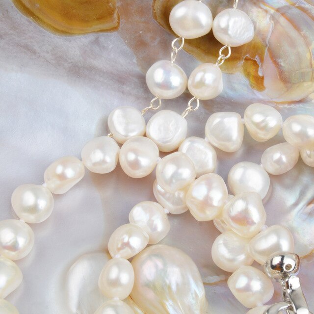 ASHIQI Natural Baroque Pearl Jewelry Sets for Women 9-10mm Freshwater Pearl NE+BR+EA