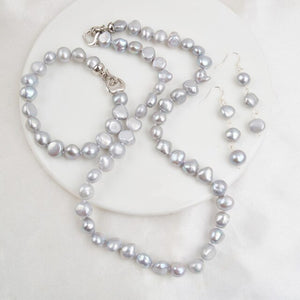 ASHIQI Natural Baroque Pearl Jewelry Sets for Women 9-10mm Freshwater Pearl NE+BR+EA