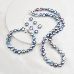 ASHIQI Natural Baroque Pearl Jewelry Sets for Women 9-10mm Freshwater Pearl NE+BR+EA