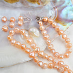 ASHIQI Natural Baroque Pearl Jewelry Sets for Women 9-10mm Freshwater Pearl NE+BR+EA