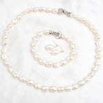 ASHIQI Natural Baroque Pearl Jewelry Sets for Women 9-10mm Freshwater Pearl NE+BR+EA
