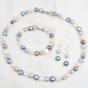 ASHIQI Natural Baroque Pearl Jewelry Sets for Women 9-10mm Freshwater Pearl NE+BR+EA