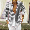 Stylish simple lapel vertical stripes loose buttons long sleeve men's three-color shirt top