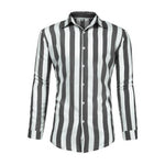 Stylish simple lapel vertical stripes loose buttons long sleeve men's three-color shirt top