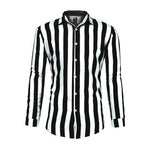 Stylish simple lapel vertical stripes loose buttons long sleeve men's three-color shirt top