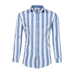 Stylish simple lapel vertical stripes loose buttons long sleeve men's three-color shirt top