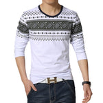 2020 New fashion casual floral Male cotton t-shirt striped long sleeved t shirt o neck Tee shirt print t shirt men 4XL 5XL