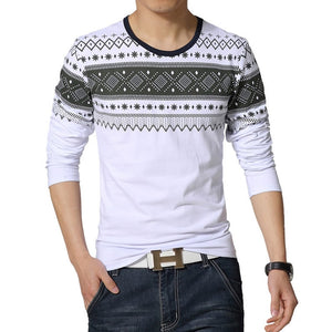 2020 New fashion casual floral Male cotton t-shirt striped long sleeved t shirt o neck Tee shirt print t shirt men 4XL 5XL