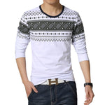 2020 New fashion casual floral Male cotton t-shirt striped long sleeved t shirt o neck Tee shirt print t shirt men 4XL 5XL
