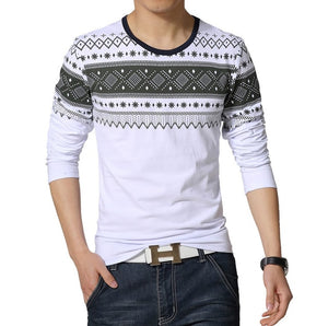 2020 New fashion casual floral Male cotton t-shirt striped long sleeved t shirt o neck Tee shirt print t shirt men 4XL 5XL