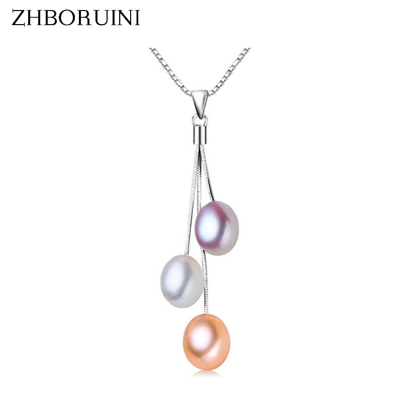 ZHBORUINI 2019 Fashion Pearl Necklace Pearl Jewelry Multicolour Natural Pearl Pendant 925 Sterling Silver Jewelry For Women Gift