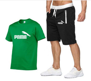 Hot Summer New Cotton short-sleeved men's tracksuit Casual sports suit clothes Tshirt+shorts Print Brand Sets size S-XXL