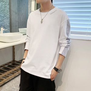 2020 New fashion casual floral Male cotton t-shirt striped long sleeved t shirt o neck Tee shirt print t shirt men 4XL 5XL