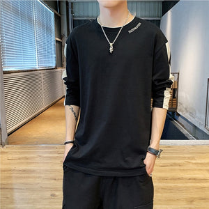 2020 New fashion casual floral Male cotton t-shirt striped long sleeved t shirt o neck Tee shirt print t shirt men 4XL 5XL
