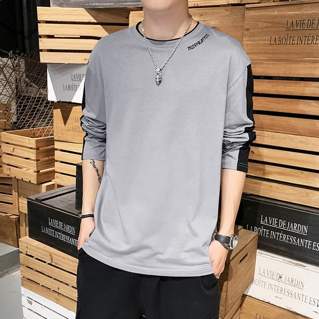 2020 New fashion casual floral Male cotton t-shirt striped long sleeved t shirt o neck Tee shirt print t shirt men 4XL 5XL