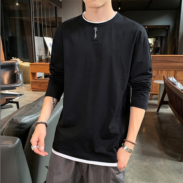 2020 New fashion casual floral Male cotton t-shirt striped long sleeved t shirt o neck Tee shirt print t shirt men 4XL 5XL