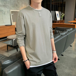 2020 New fashion casual floral Male cotton t-shirt striped long sleeved t shirt o neck Tee shirt print t shirt men 4XL 5XL