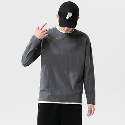 2020 New fashion casual floral Male cotton t-shirt striped long sleeved t shirt o neck Tee shirt print t shirt men 4XL 5XL