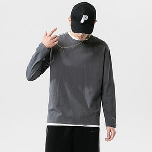 2020 New fashion casual floral Male cotton t-shirt striped long sleeved t shirt o neck Tee shirt print t shirt men 4XL 5XL