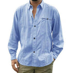 2020 Summer Men's Plus Size 3xl Shirts Men Casual Solid Color Long Sleeve Turn Down Collar Button Cotton Linen Shirt Top