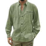 2020 Summer Men's Plus Size 3xl Shirts Men Casual Solid Color Long Sleeve Turn Down Collar Button Cotton Linen Shirt Top