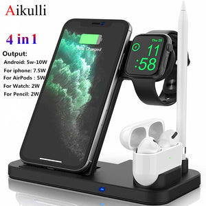 4 in 1 Wireless Charger QI 10W Fast  Charging Dock Stand For iphone 11 Pro 8 XR XS For Apple Watch 5 4 Airpods Pro Pencil Charge