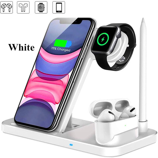 4 in 1 Wireless Charger QI 10W Fast  Charging Dock Stand For iphone 11 Pro 8 XR XS For Apple Watch 5 4 Airpods Pro Pencil Charge