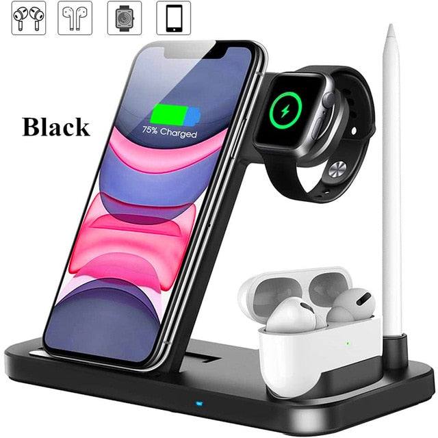 4 in 1 Wireless Charger QI 10W Fast  Charging Dock Stand For iphone 11 Pro 8 XR XS For Apple Watch 5 4 Airpods Pro Pencil Charge