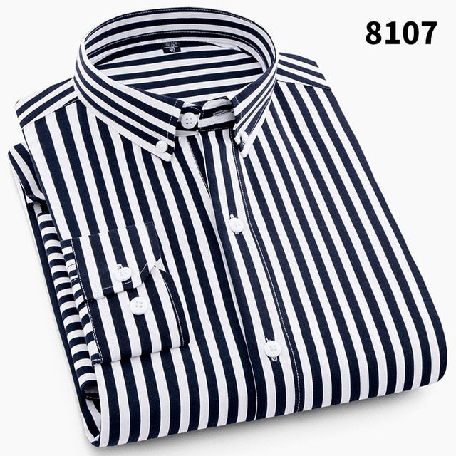 High Quality Mens Business Casual Long Sleeved Men Button Shirt Classic Striped Slim Fit Male Social Men's Dress Shirts Outwear