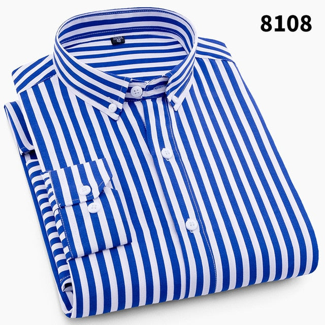 High Quality Mens Business Casual Long Sleeved Men Button Shirt Classic Striped Slim Fit Male Social Men's Dress Shirts Outwear