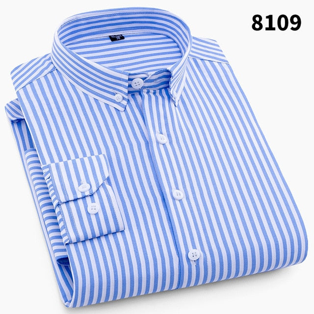 High Quality Mens Business Casual Long Sleeved Men Button Shirt Classic Striped Slim Fit Male Social Men's Dress Shirts Outwear