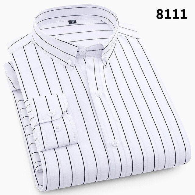 High Quality Mens Business Casual Long Sleeved Men Button Shirt Classic Striped Slim Fit Male Social Men's Dress Shirts Outwear