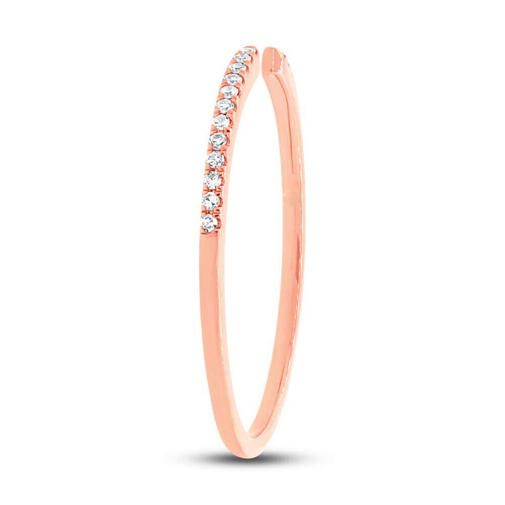 Womens 10K Rose Gold Dainty Thin Round Diamond Open Space Statement Ring Band