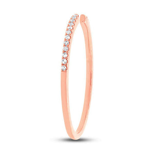 Womens 10K Rose Gold Dainty Thin Round Diamond Open Space Statement Ring Band