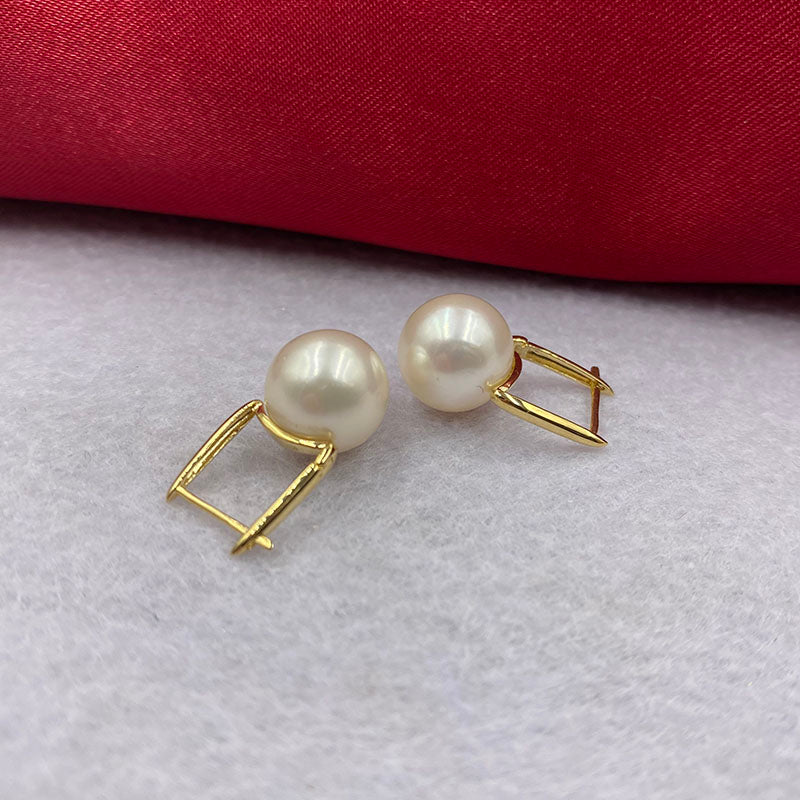 Sinya 18K Gold Hoop earring with 9.5-10mm Natural Round pearls tendy design fine jewelry for women girls Mum best gift New Style