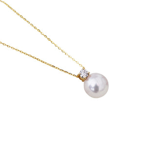 Real diamond princess pendant 8.5-10.5mm Natrual round pearl charm necklace in 18k Au750 gold with 45cm chains for women ladies
